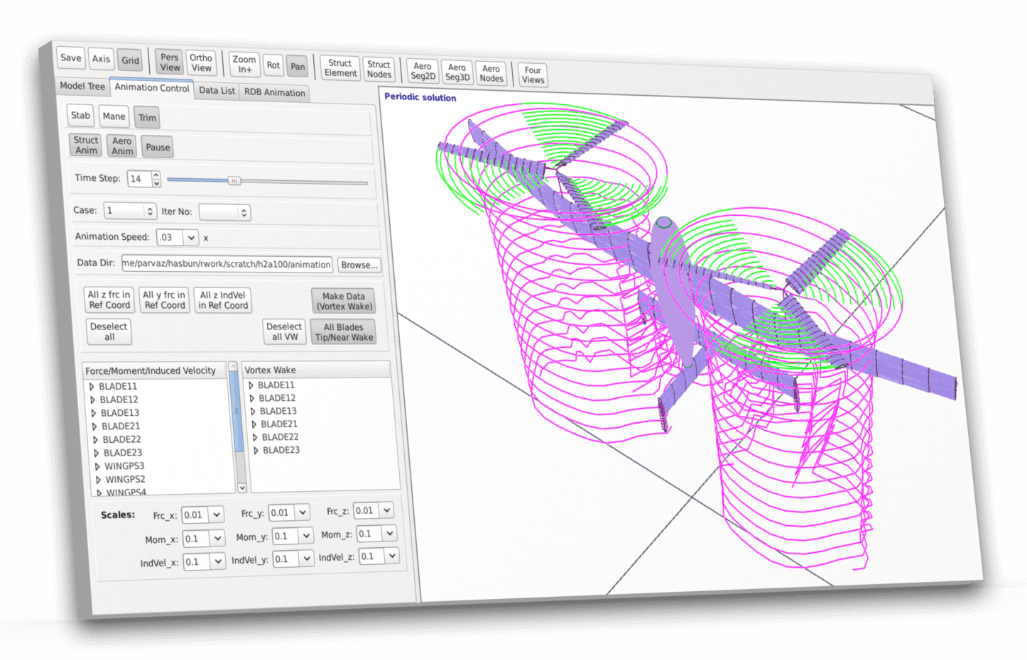 Image shows a rotorcaft model loaded into the GRCAS Software Model Viewer. The rotorcraft model is being animated based on the user's input.